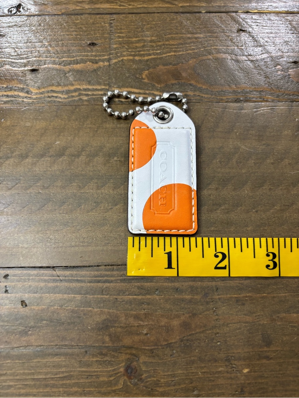 Coach White and Orange Polka Dot Leather Hang Tag - Picture 5 of 5
